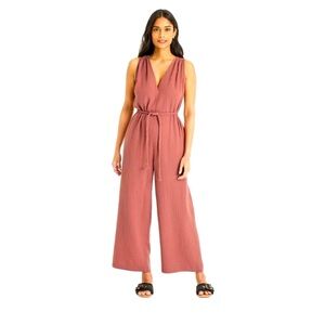 Women's GauzyTie Waist Jumpsuit Brown. S